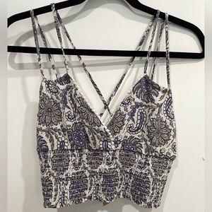 NWT AE Paisley Boho Fitted Smocked Criss Cross Back Crop Tank Top